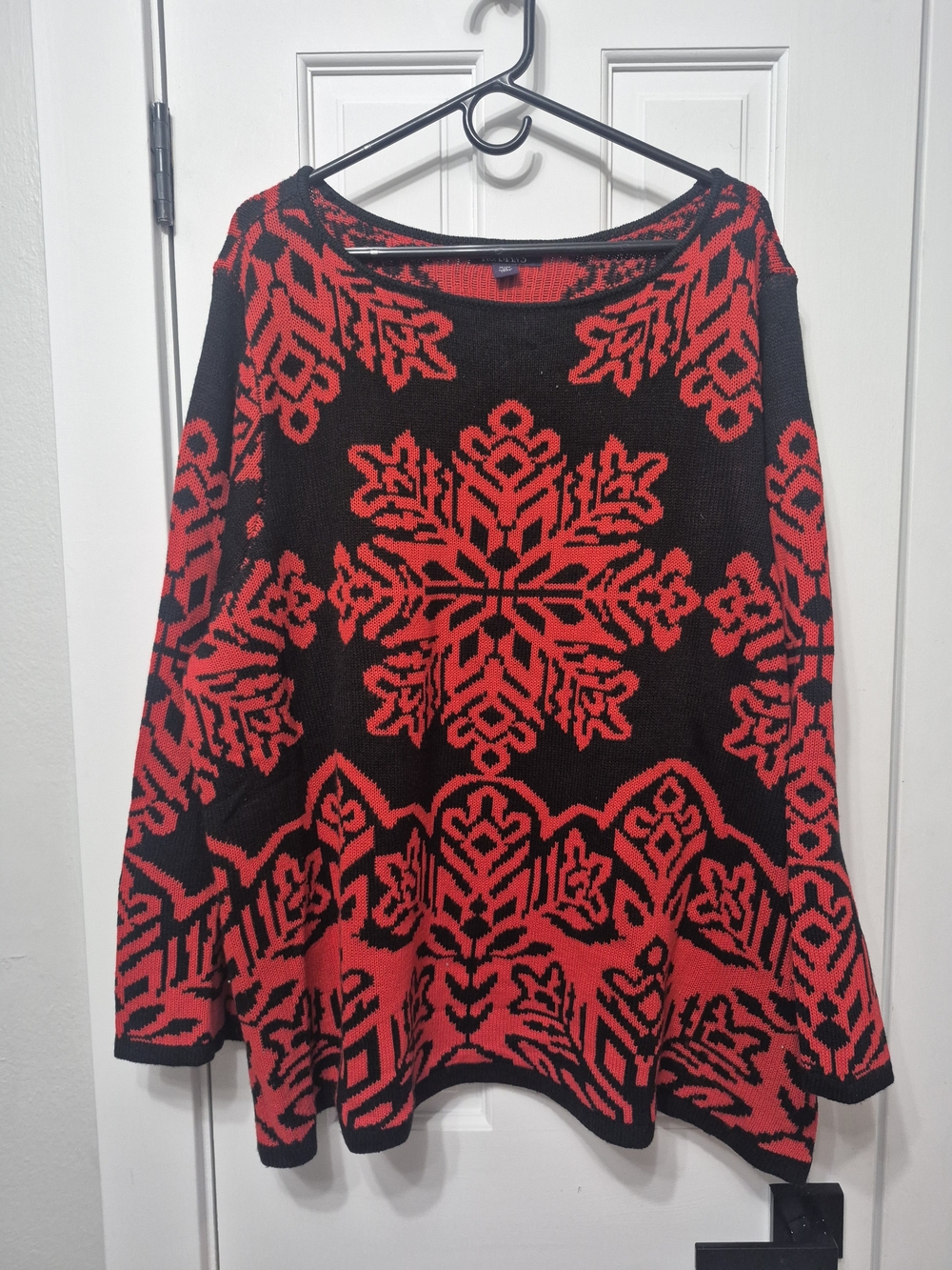 Roaman's Black and Red Scoop Neck Patterned Sweater
